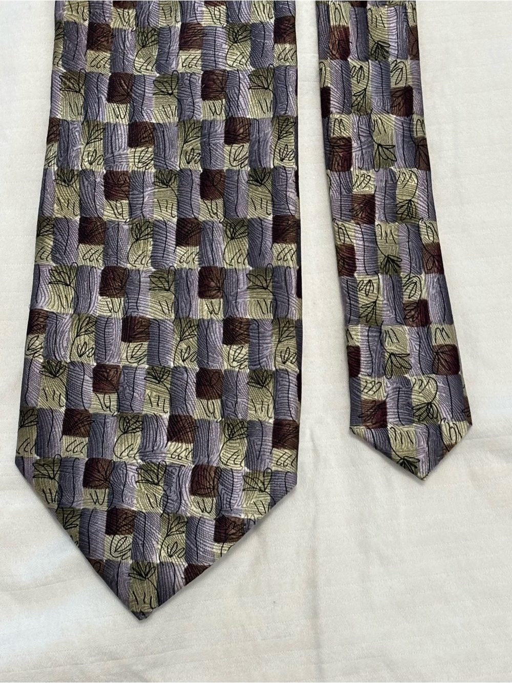 J. GARCIA “Tree” Collection 15 - Lavender, Cream & Burgundy 100% Silk Necktie